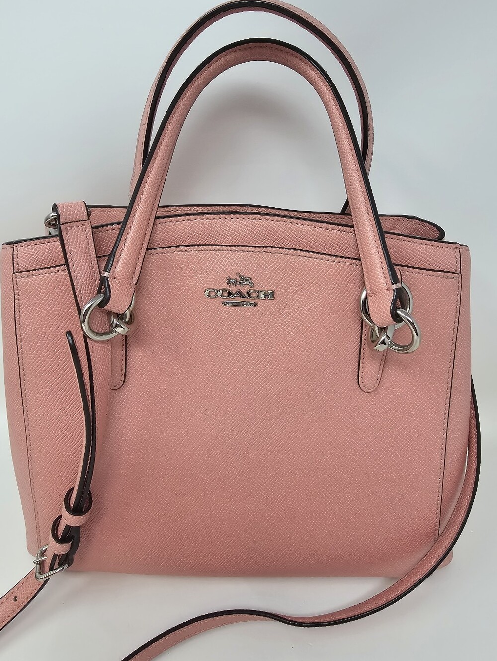 Coach Minetta Pink Pebbled Leather Satchel Crossbody Bag .